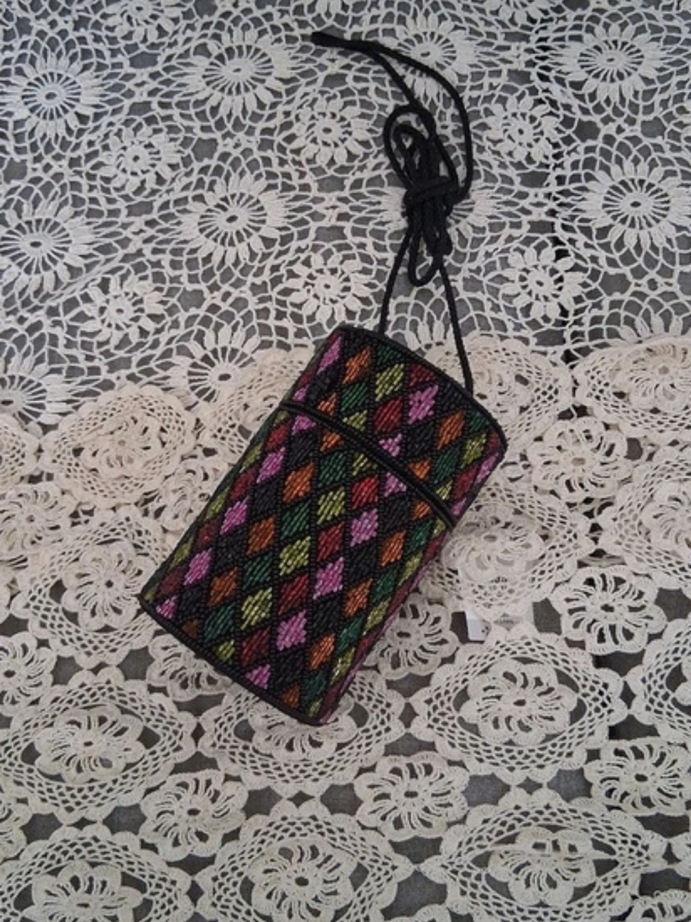Bob Mackie Diamond Pattern Beaded Cylinder Bag